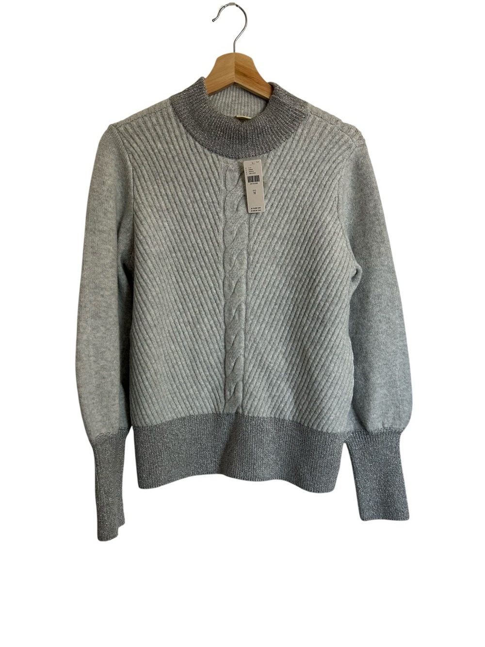 NWT Maeve By Anthropologie Grey Mock neck with Metallic sleeves/Neck Medium